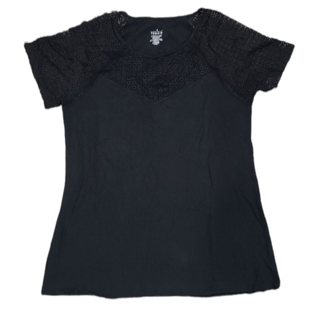 Torrid Black Short Sleeve Lace Top Basic Tee 2X